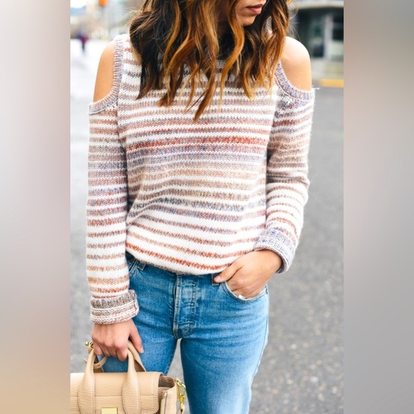 Rebecca Minkoff Page stripe cold shoulder sweater size large - Picture 1 of 14